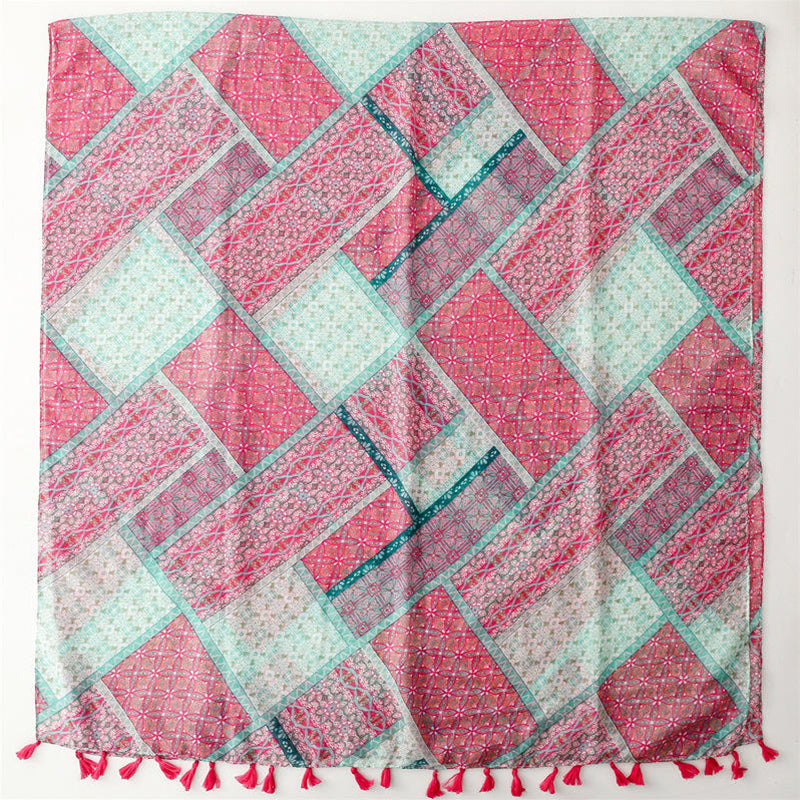Pink and green gradient printed polyester scarf