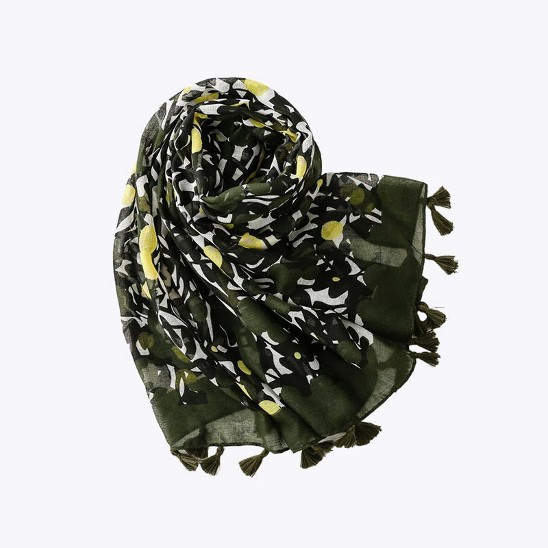 Fresh leaf pattern tassel scarf shawl