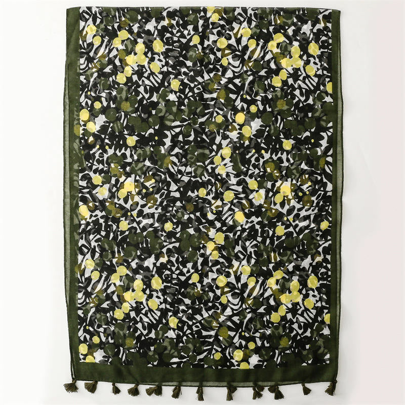 Fresh leaf pattern tassel scarf shawl