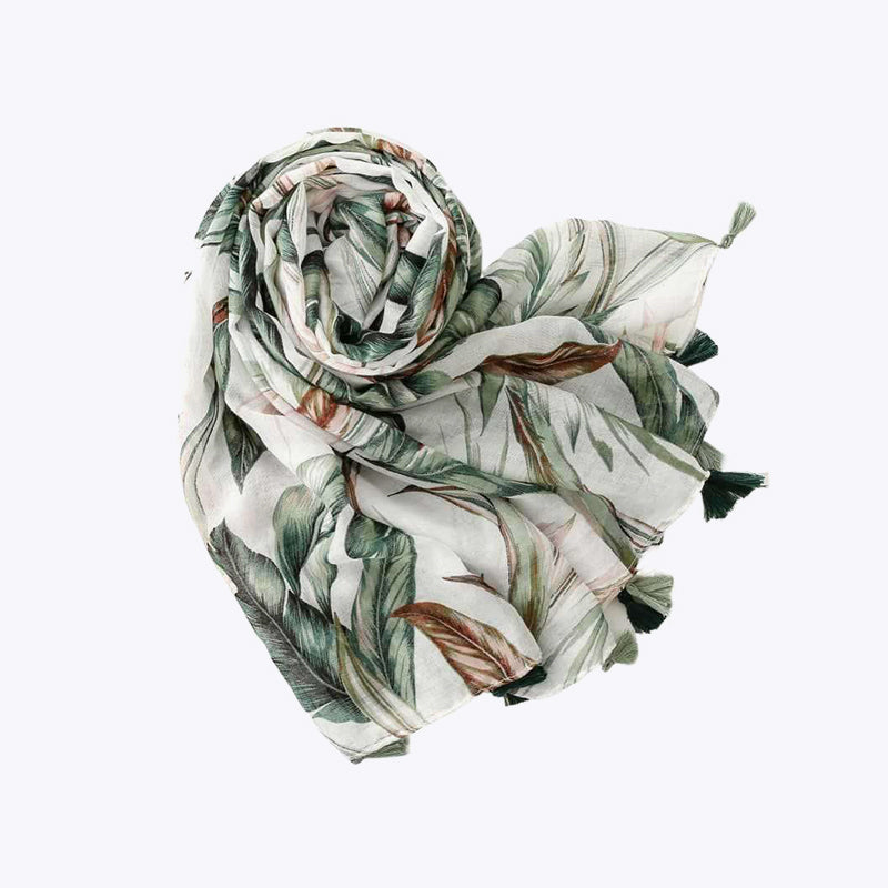 Banana Leaf Floral Tassel Scarf