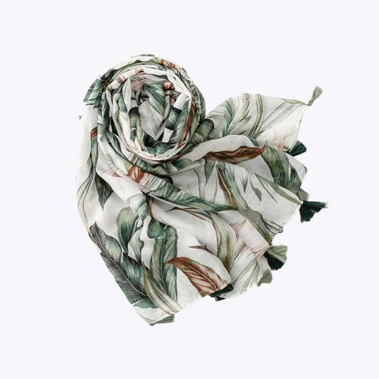 Banana Leaf Floral Tassel Scarf