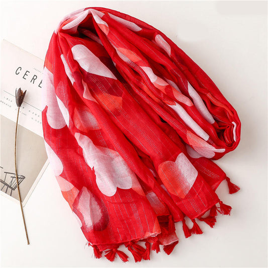 Abstract floral tassel comfortable silk scarf