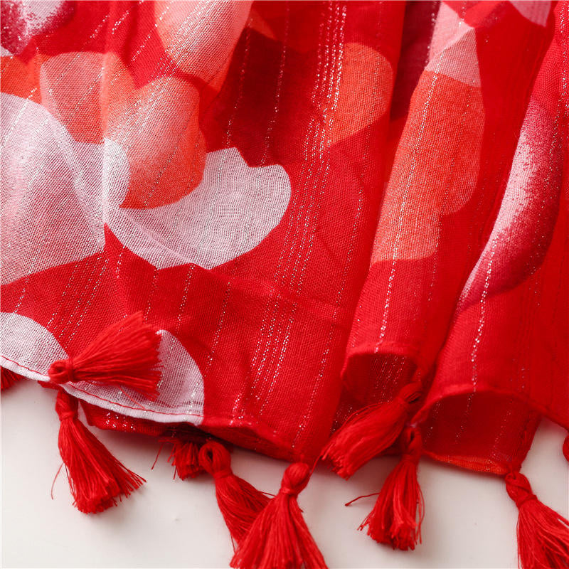 Abstract floral tassel comfortable silk scarf