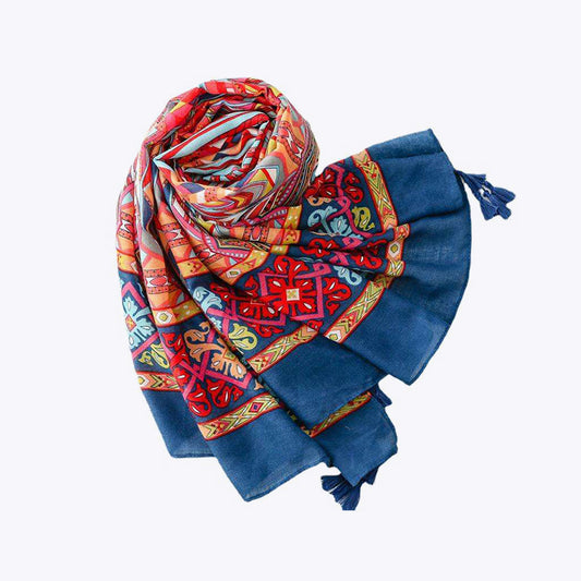 Abstract hand-painted rendering of cotton and linen scarf