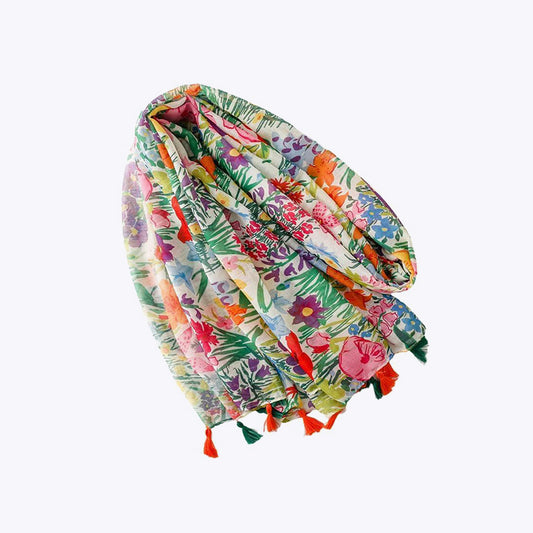 Tassel long cotton and linen scarf