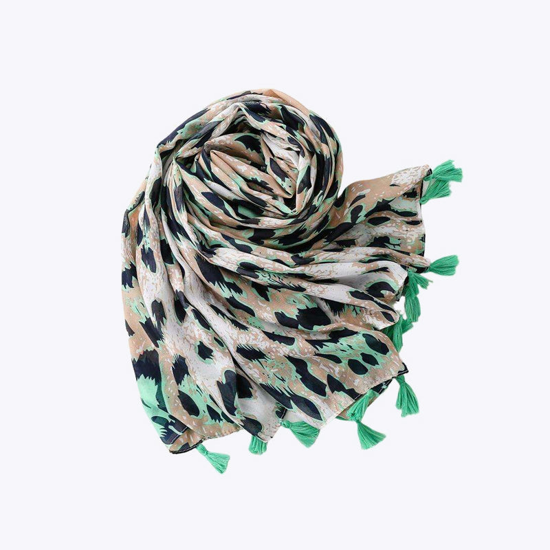 European and American green leopard print women's silk scarf