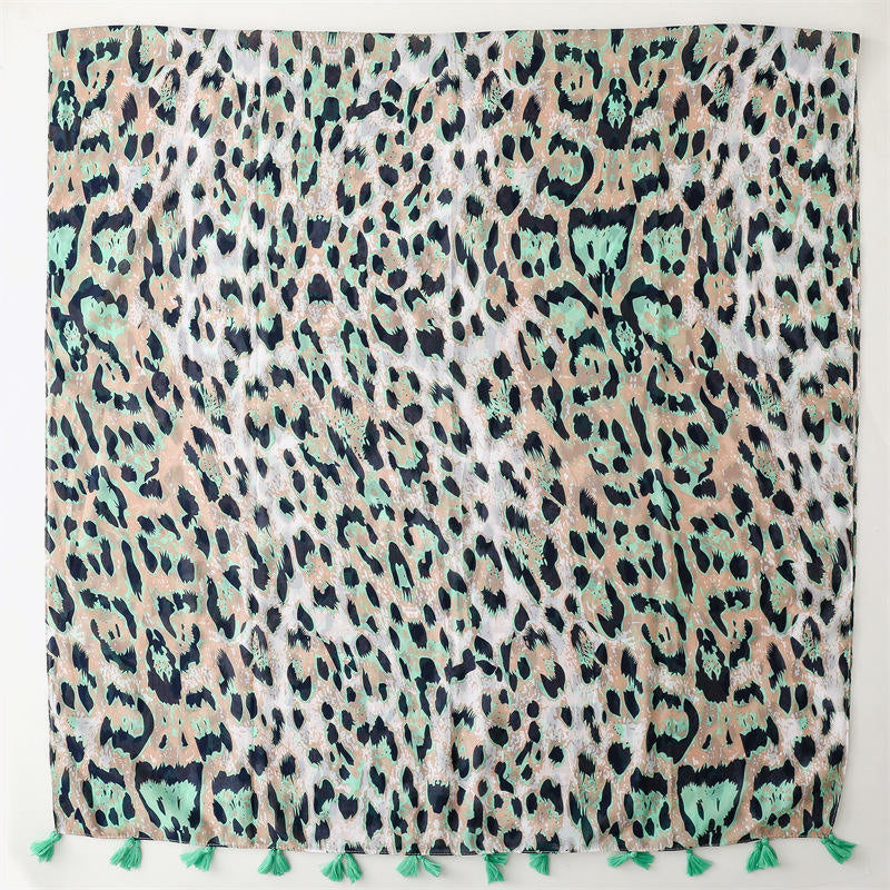 European and American green leopard print women's silk scarf