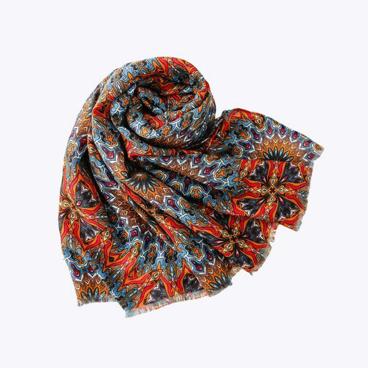 Retro soft colorful printed silk scarf