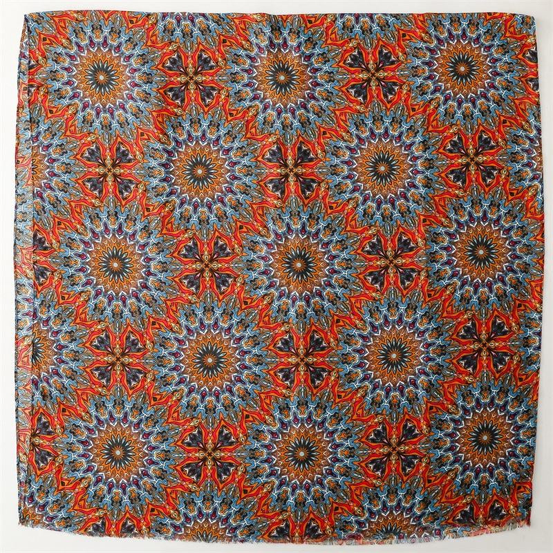 Retro soft colorful printed silk scarf