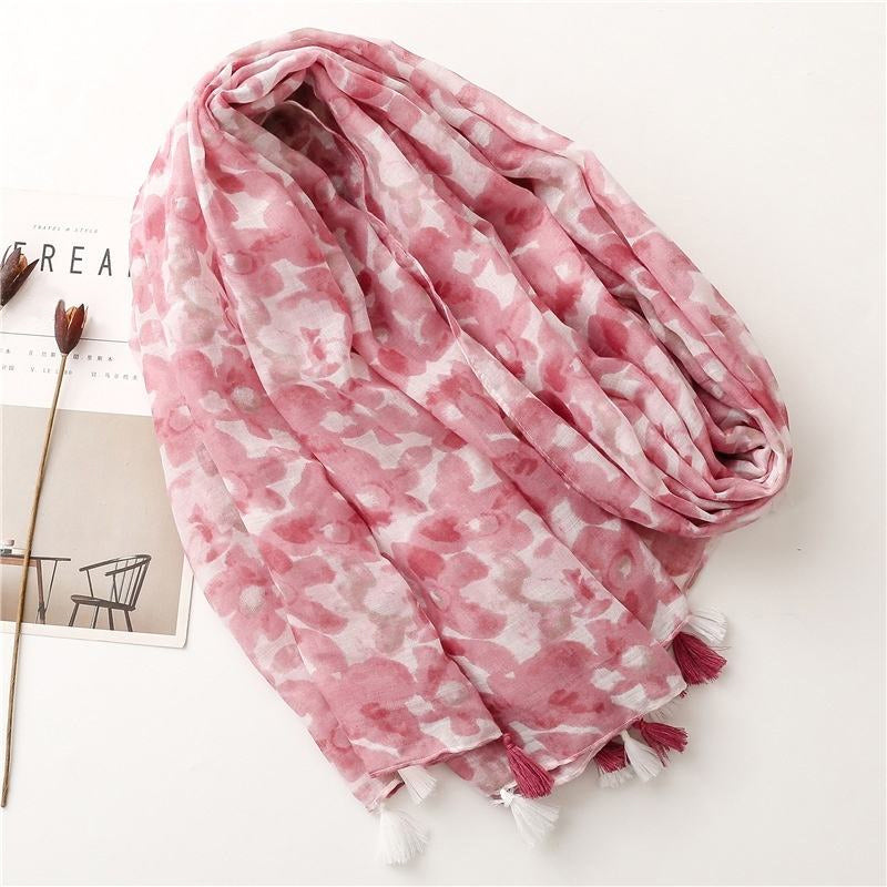 Balinese Print Long Silk Polyester Shawl