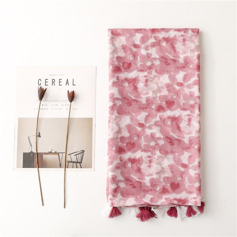 Balinese Print Long Silk Polyester Shawl