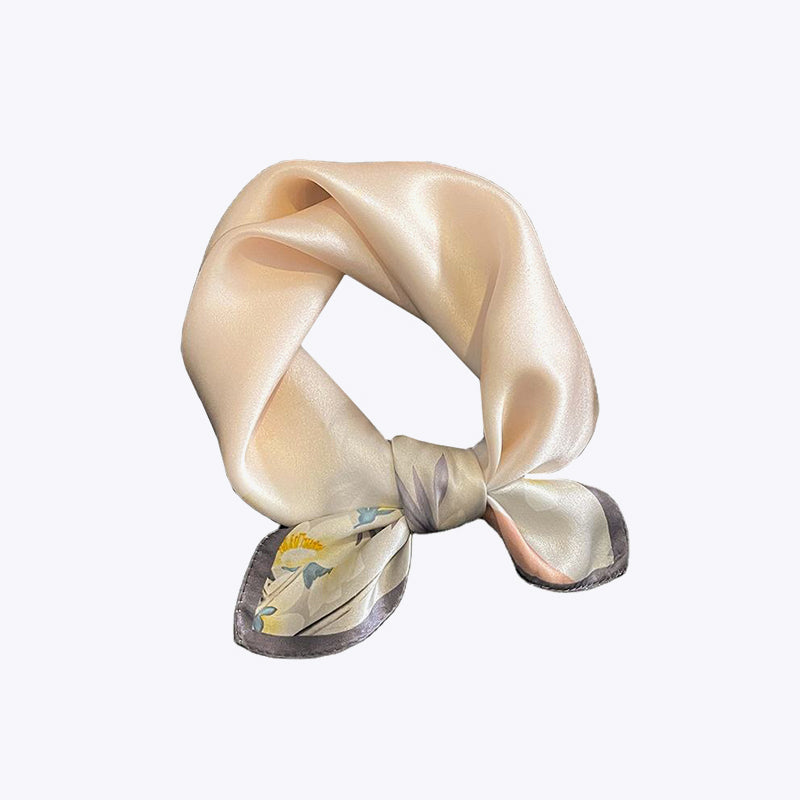 Light-colored floral retro print small square scarf