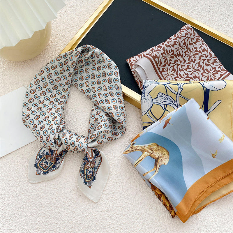 Floral Geometric Women's Square Satin Scarf