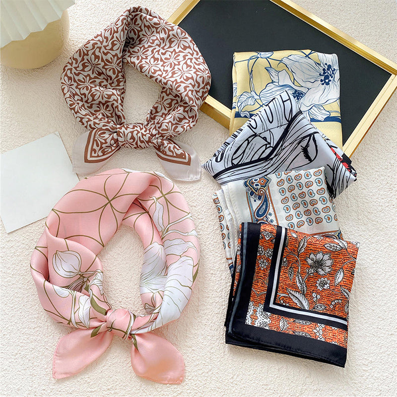 Floral Geometric Women's Square Satin Scarf