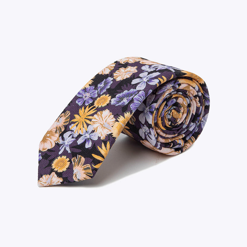 Men's Purple Floral Cotton Skinny Tie