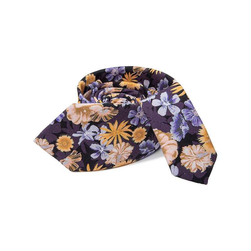 Men's Purple Floral Cotton Skinny Tie