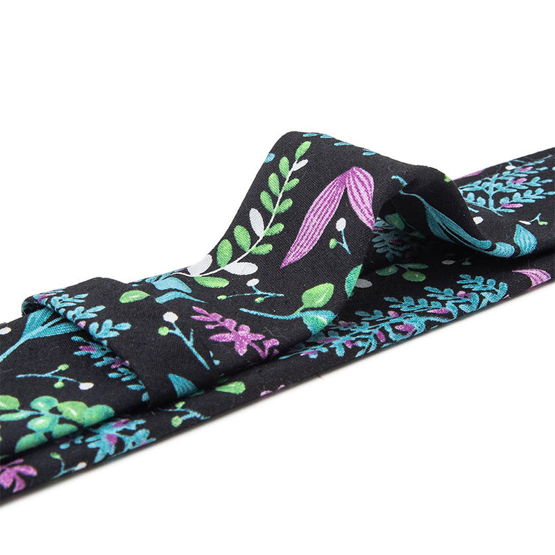 Black colorful leaf floral print tie