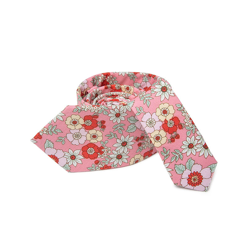 Men's Pink Cotton Floral Skinny Tie