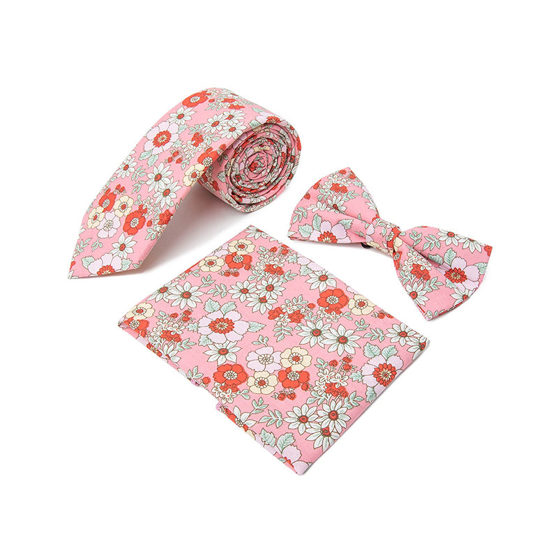 Men's Pink Cotton Floral Skinny Tie