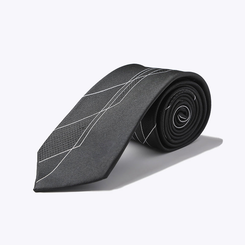 Black and white geometric panel men's self-tie tie
