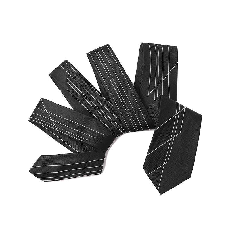 Black and white geometric panel men's self-tie tie