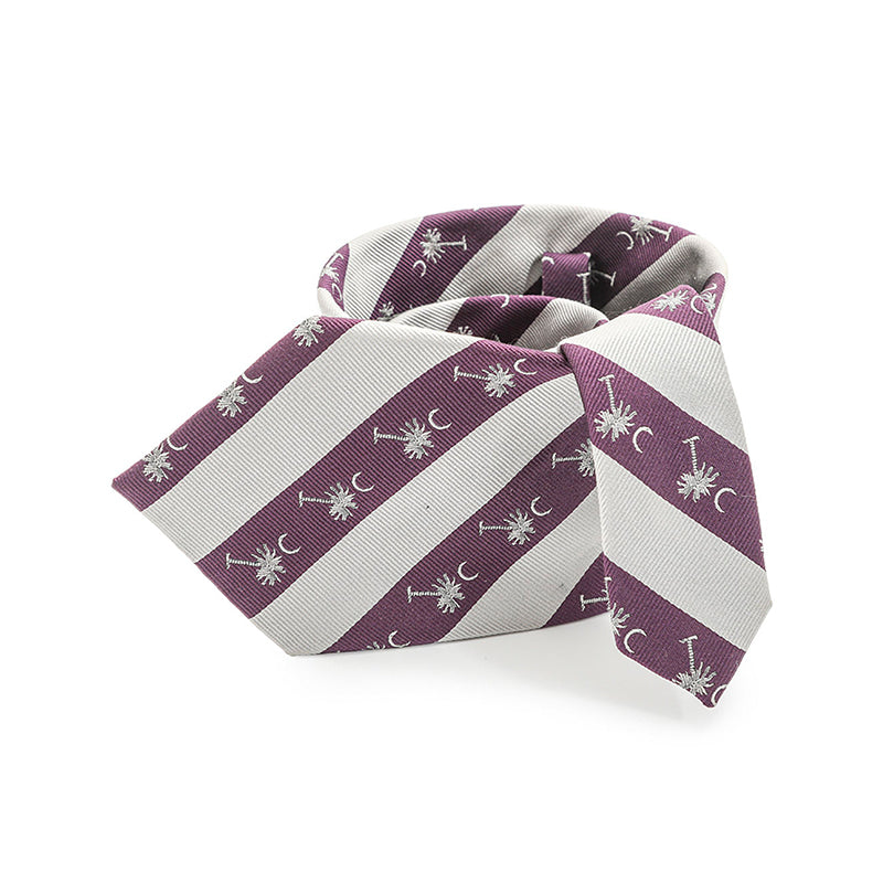 Palm Tree Bar Striped Silk Tie